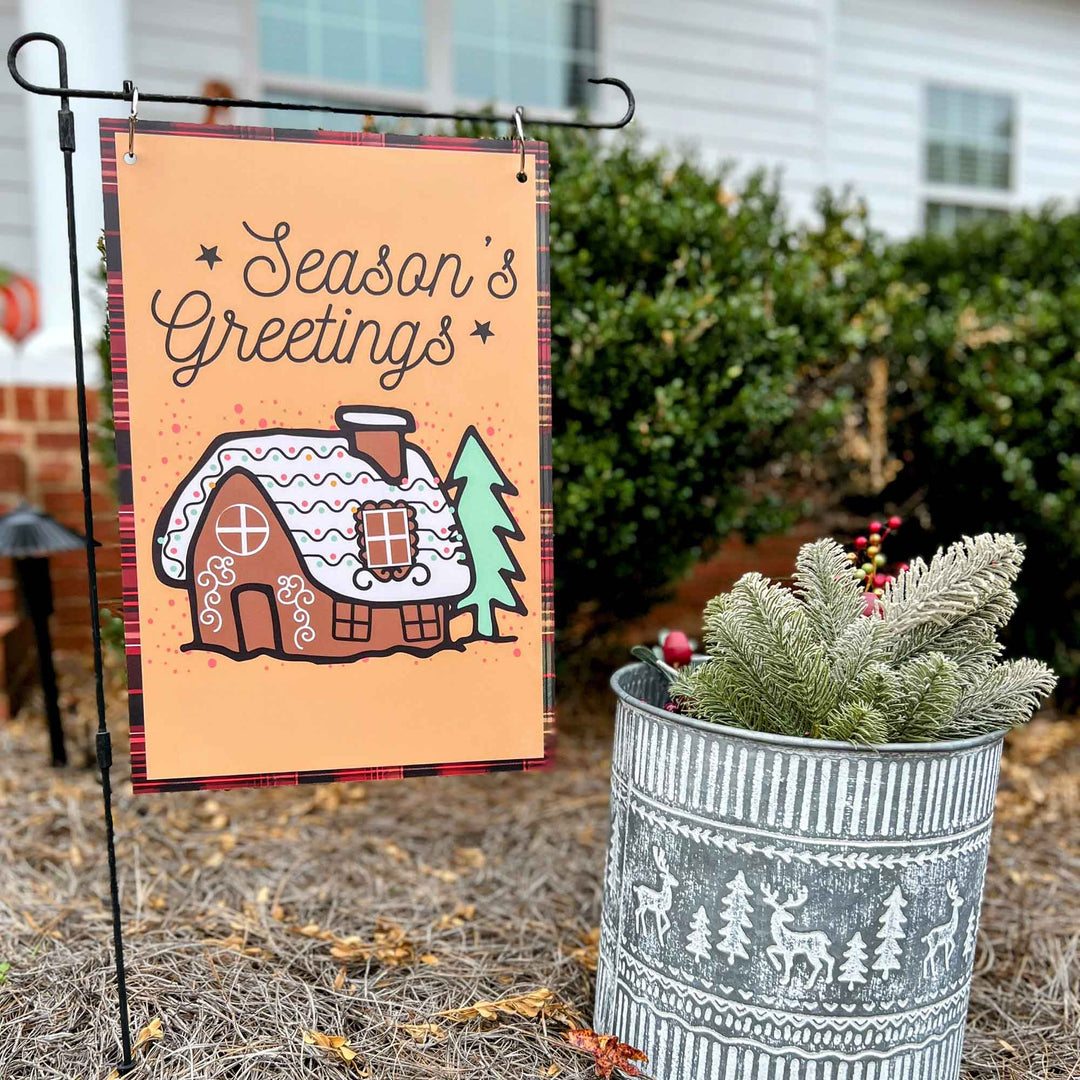 Garden Flag - Christmas "Seasons Greetings" Gingerbread House