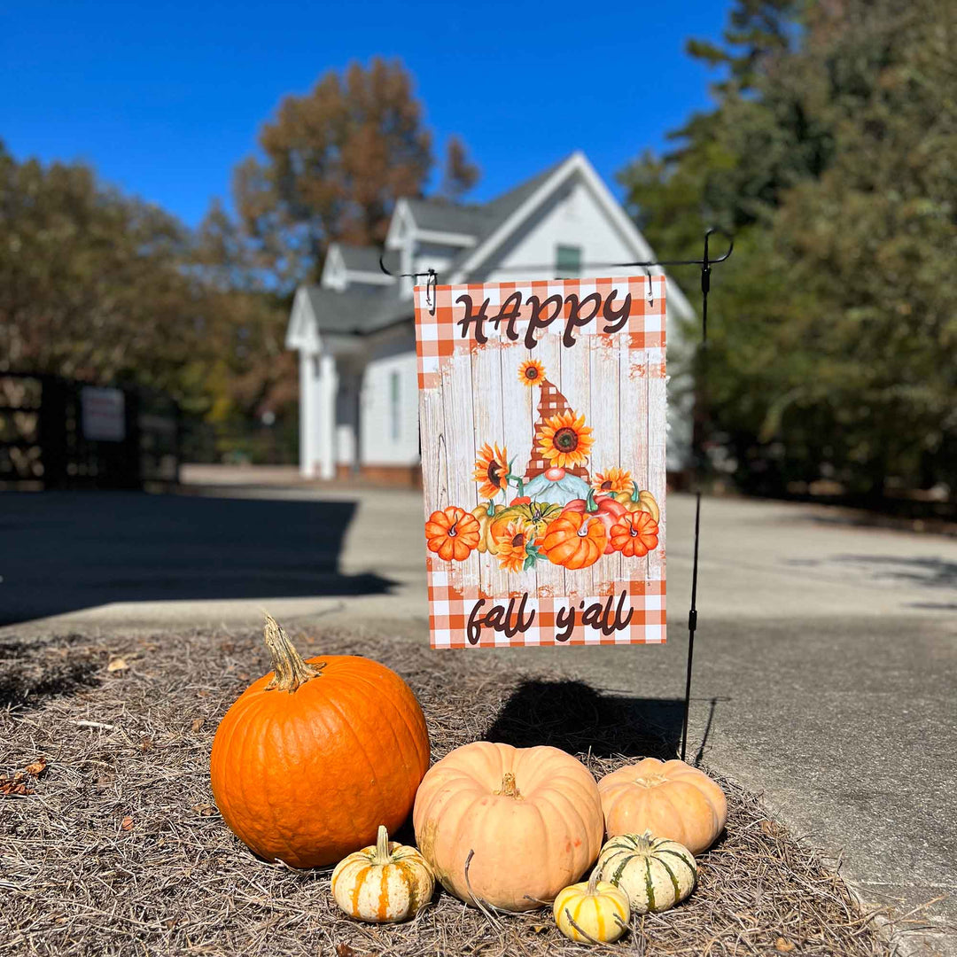 Garden Flag - "Happy fall y'all" Gnome and Pumpkins