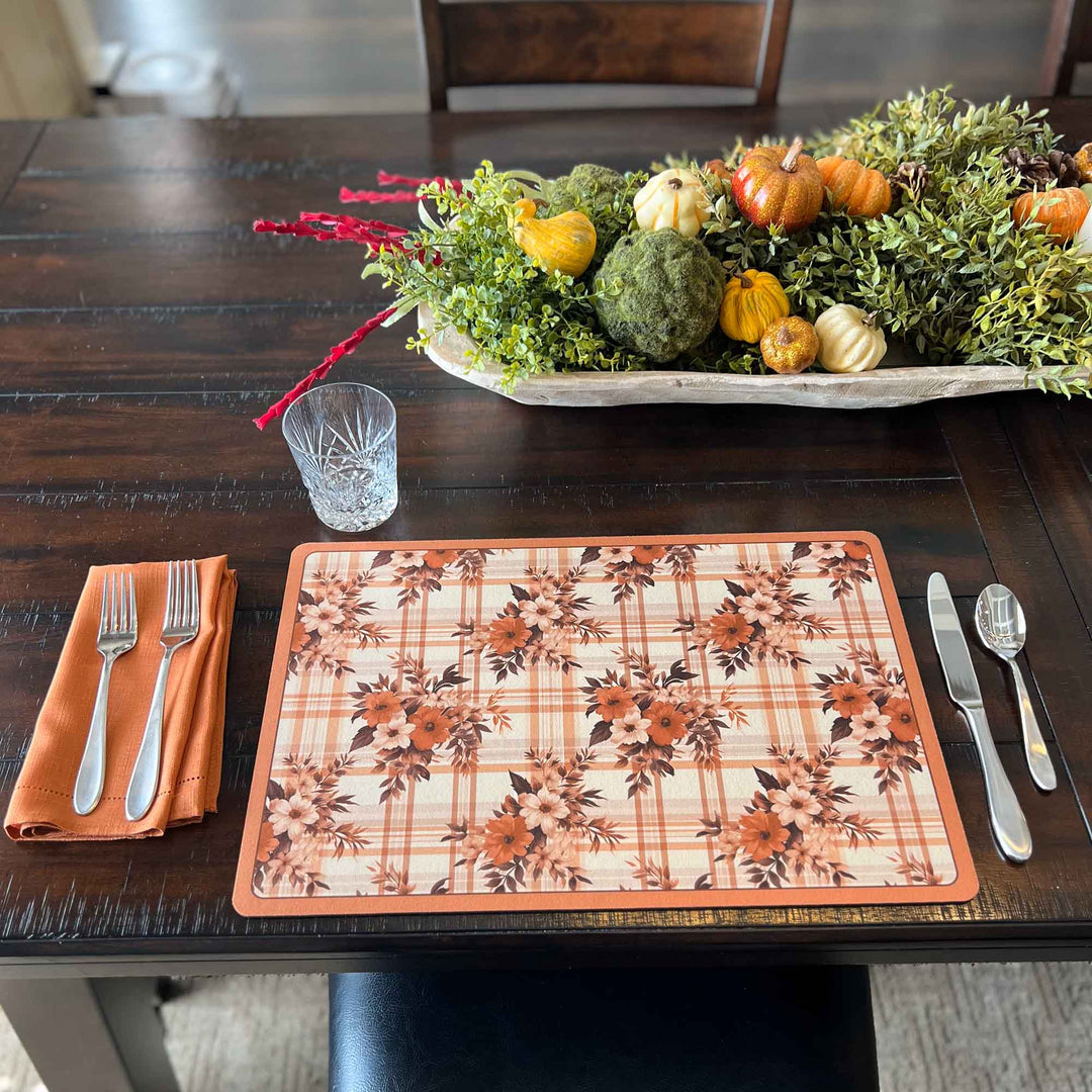 Set of 2 18" x 12" Placemats - Autumn Plaid and Flowers