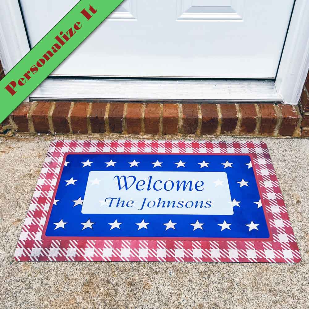 Welcome Mat - 4th of July - Red Plaid and Stars