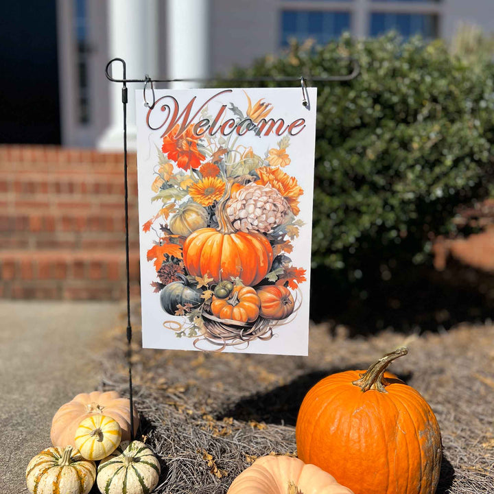 Garden Flag - "Welcome" with Pumpkins and Flowers