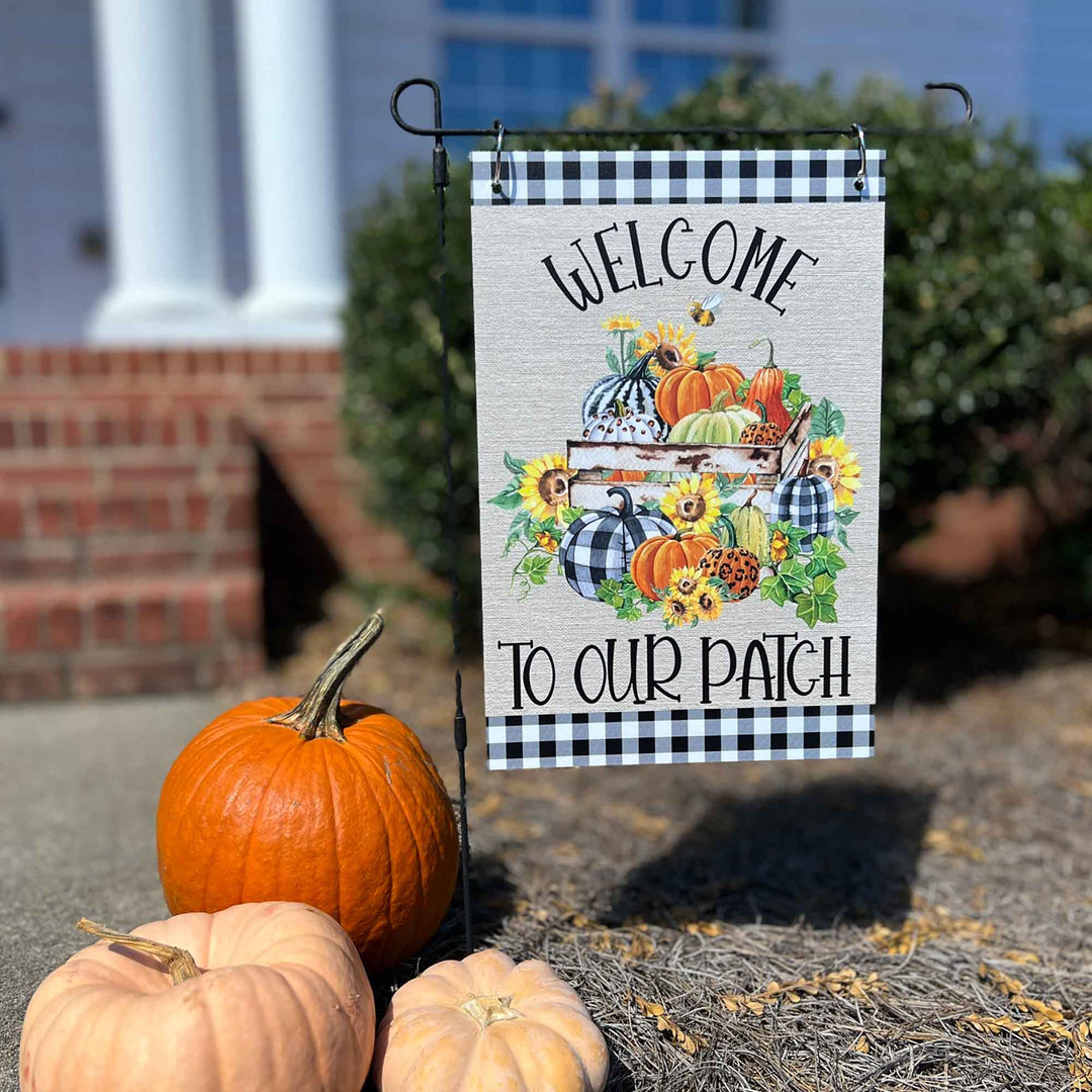 Garden Flag - "Welcome To Our Patch" with Pumpkins and Flowers