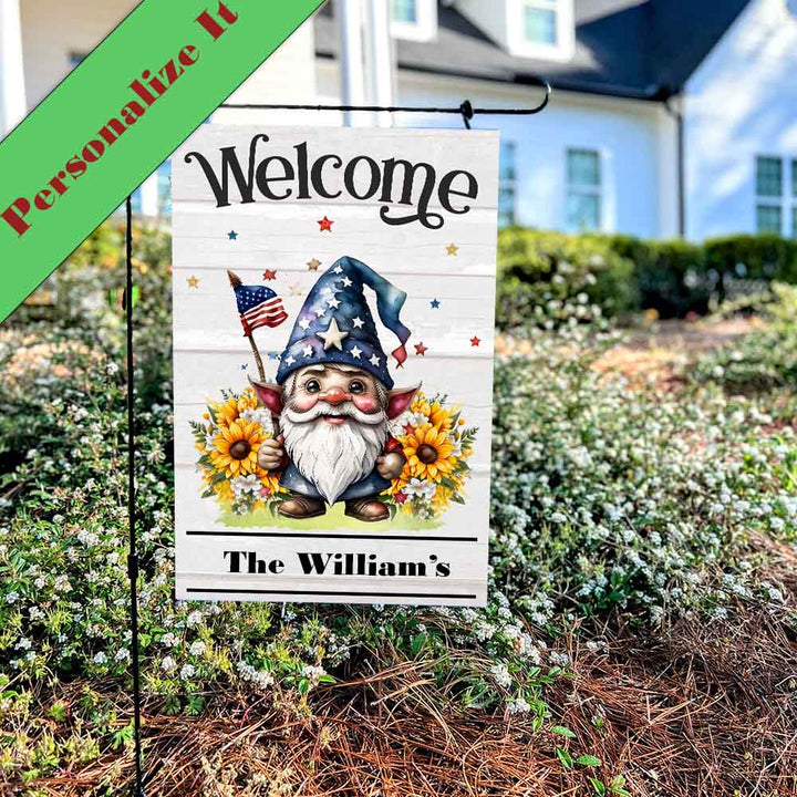 Personalized Garden Flag - Welcome Gnome