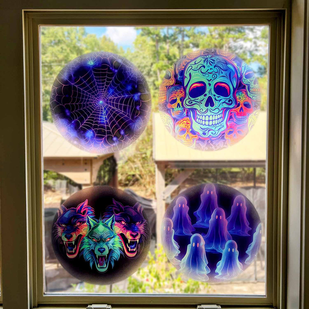 4 Halloween Themed Neon Window Clings - Set of 4