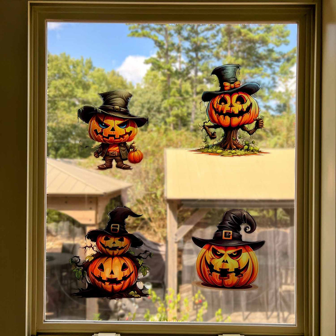 4 Halloween Themed Window Clings - " Pumpkin Man" - Set of 4