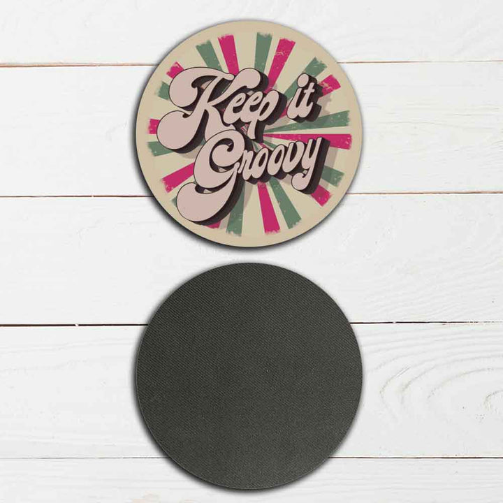 Set of 4 - 4" Keep it Groovy Coasters - TPE - Polyester with Rubber Back