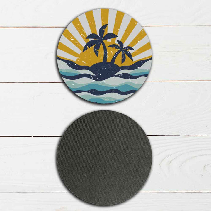 Set of 4 - 4" Beach Themed Colorful Coasters - TPE - Polyester with Rubber Back