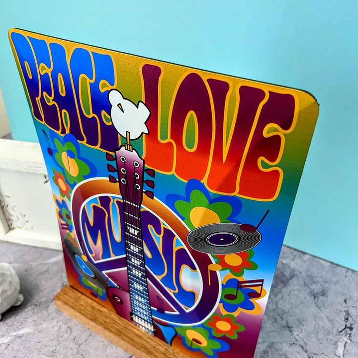 Unique Aluminum Sign with Stand - Peace Love Music