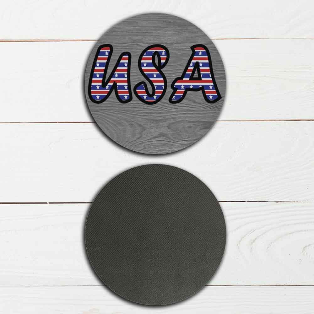 Set of 4 - 4" Patriotic USA Coasters - TPE - Polyester with Rubber Back